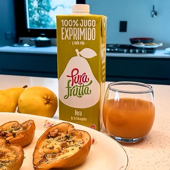 Pura Frutta - Pear Juice - 33.8 fl oz (1L) Juice Box 8-Pack - 100% Cold-Pressed Not From Concentrate (NFC) No Sugar Added - Patagonia Pear - Refreshing &amp Citrusy Beverage