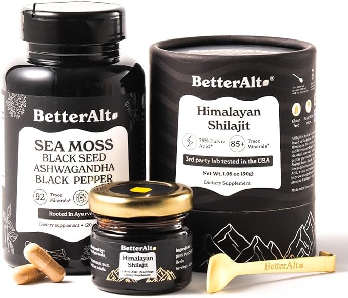 Better Alt Shilajit Resin 30 gm &amp Sea Moss Capsules Energy Duo| Shilajit Gold Grade for Men &amp Women with High Potency &amp Irish Sea Moss with Black Seed Oil