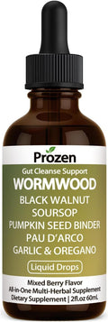 Wormwood Gut Cleanse &amp Detox Drops – Nuvian Black WalnutClove Soursop Pumpkin Seed PAU D’Arco Garlic &amp Oregano – Mixed Berry Digestive Support Energy &amp Nutrient Absorption 2 fl oz