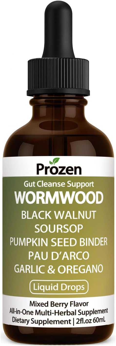 Wormwood Gut Cleanse &amp Detox Drops – Nuvian Black WalnutClove Soursop Pumpkin Seed PAU D’Arco Garlic &amp Oregano – Mixed Berry Digestive Support Energy &amp Nutrient Absorption 2 fl oz