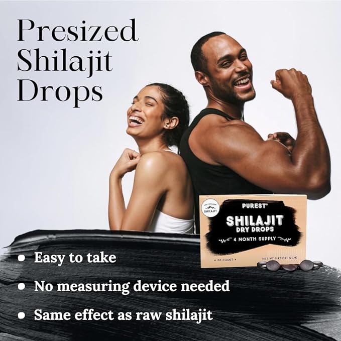 Pure Himalayan Shilajit Dry Drops 100% Pure Natural Shilajit Grade A Max Potency 85+ Clean Trace Minerals &amp Fulvic Acid for Energy Metabolism &amp Immune Support Supplement for Men &amp Wome