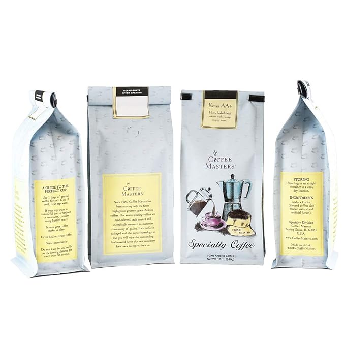 Coffee Masters Gourmet Coffee Kenya AA Ground 12-Ounce Bags (Pack of 4)