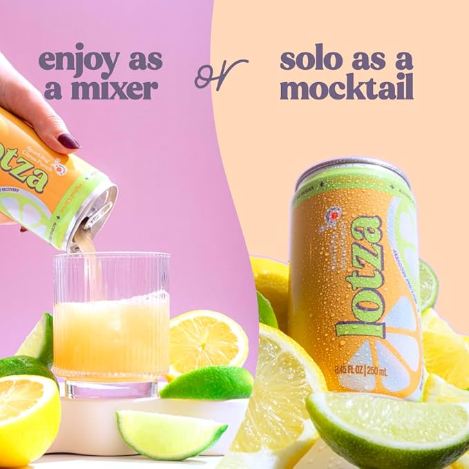 Lotza Sparkling Non-Alcoholic Adaptogen Drink with Electrolytes | Non-Alcoholic Mocktail &amp Drink Mixer| Antioxidants &amp Real Fruit (Pack of 12) Original Citrus