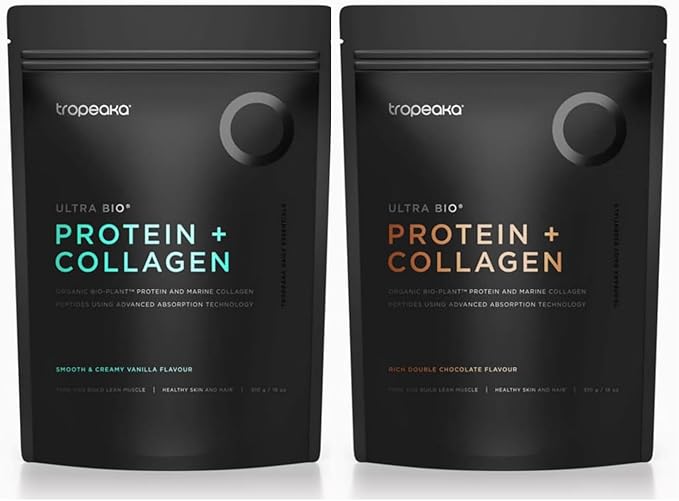 Tropeaka Collagen Protein Powder for Smoothies &amp Shakes - 2 Pack - Chocolate &amp Vanilla - Clean Protein &amp Marine Collagen Peptides for Skin Hair &amp Nails Dairy Free Gluten Free Non-G
