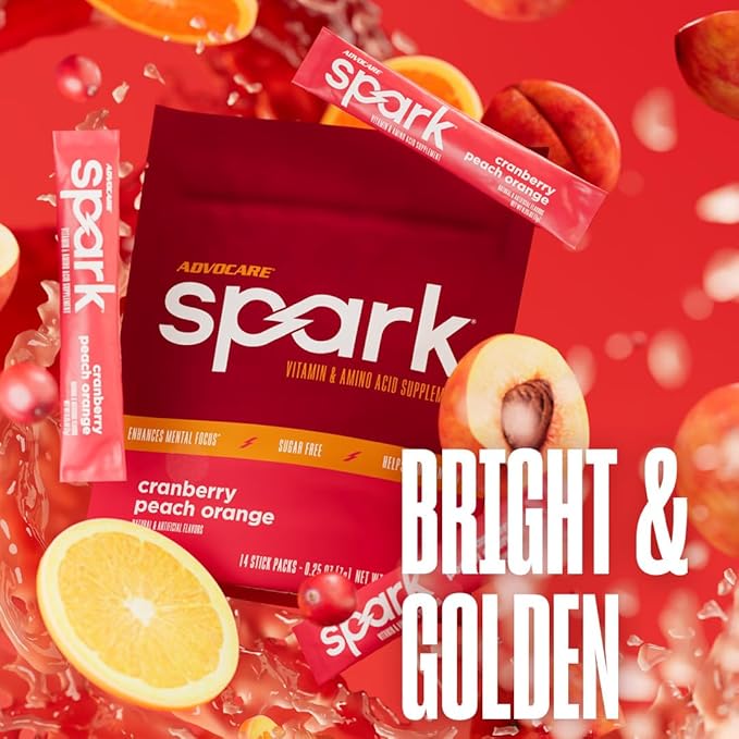 AdvoCare Spark - Energy Drink Mix - Vitamin &amp Amino Acid Supplement - Supports Energy &amp Focus* - Portable Immune Support* - Sugar-Free - Cranberry Peach Orange 14 Stick Packs (3.5 oz)