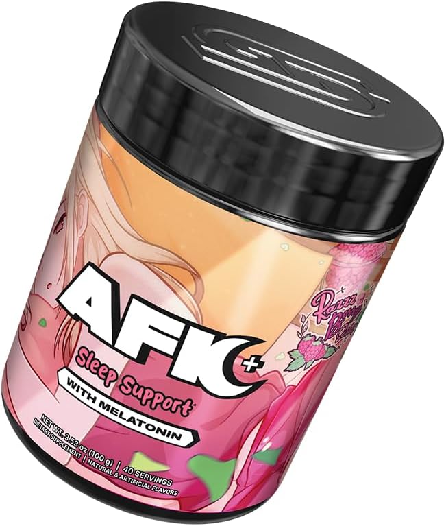 Gamer Supps AFK+® (with Melatonin): Razzz Berry Sorbet - 40 Servings - Keto Friendly Magnesium-Focused Sleep Support Supplement Apigenin Sugar Free
