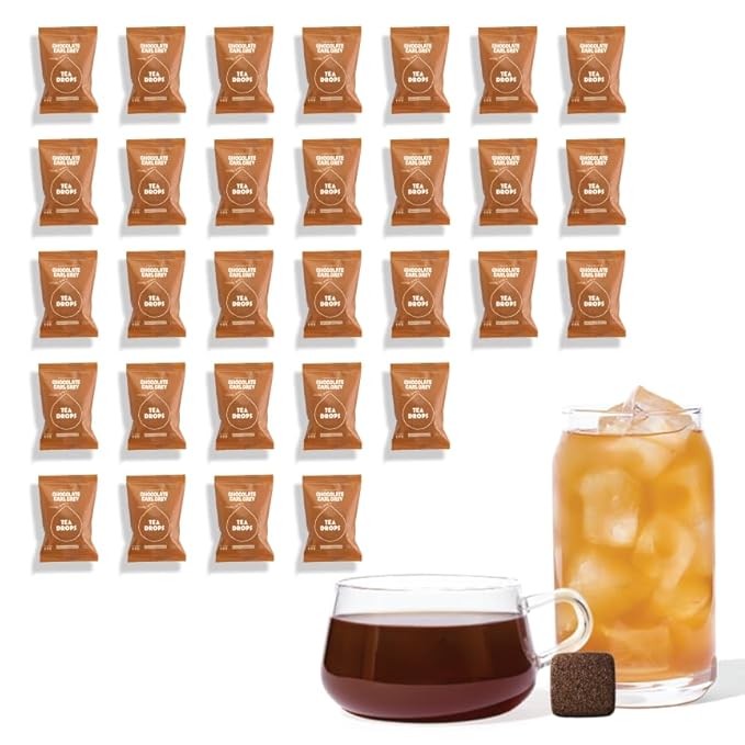 Tea Drops 30 Bulk Pack Organic Chocolate Earl Grey Bagless Tea - Loose Leaf Lightly Sweetened On-The-Go. Plastic-Free - Iced or Hot Tea