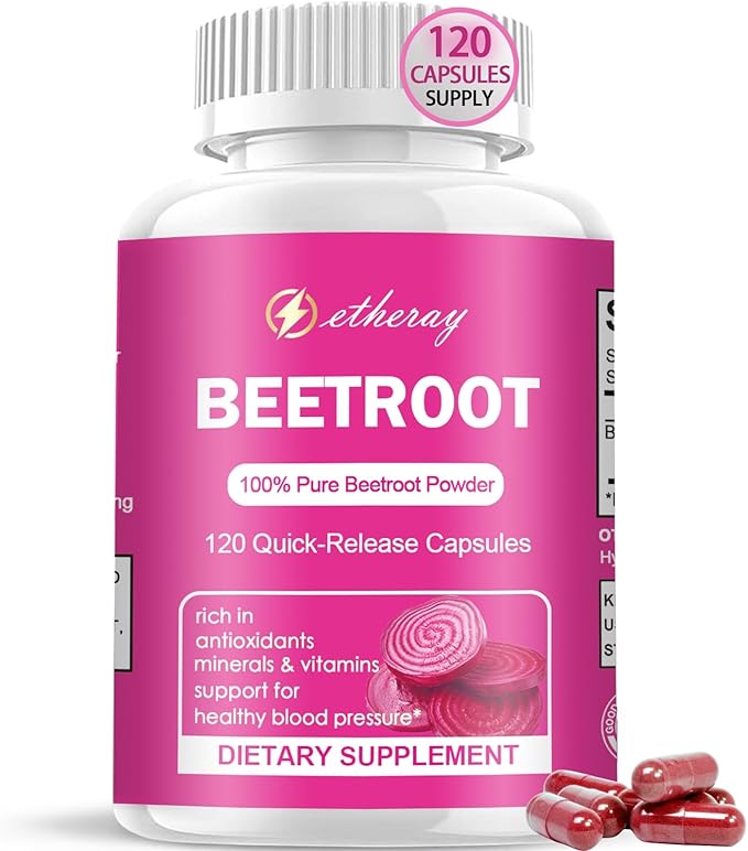 Beet Root Capsules 120 Count Pure Beetroot Beets Powder Capsules 60 Days Supply | Natural &amp Vegan Supplement | 1300mg per Serving
