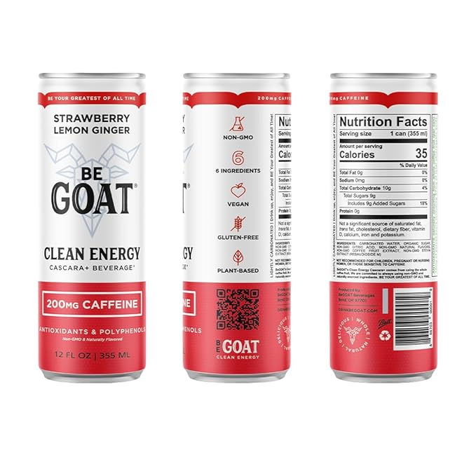 BeGOAT Clean Energy | OG Variety Pack | 6 Ingredients Plant-Based Non-GMO Vegan | 200mg Natural Caffeine | 12 fl oz Cans (Pack of 12)