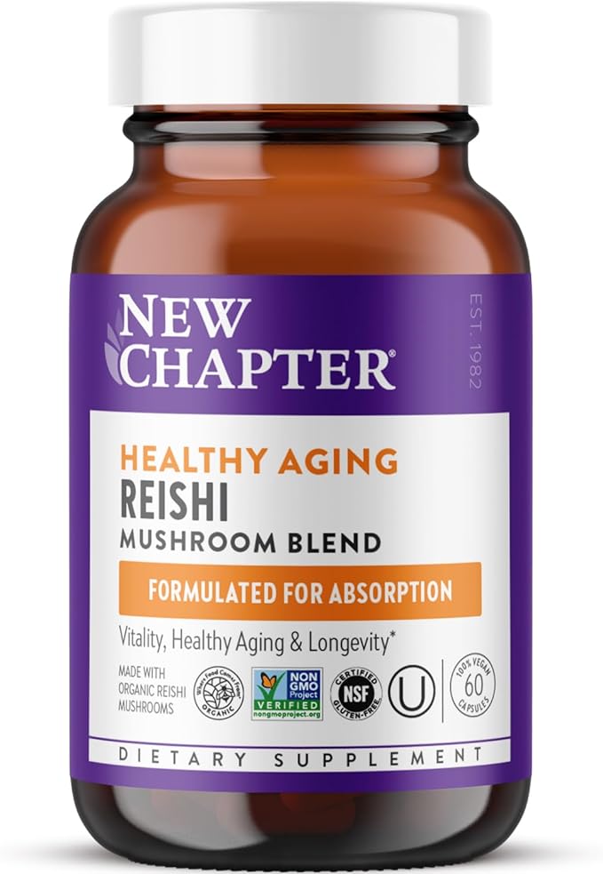 New Chapter Reishi Mushroom - LifeShield Reishi for Healthy Aging + Organic Reishi Mushroom + Vegan + Non-GMO Nootropic Ingredients - 60 ct