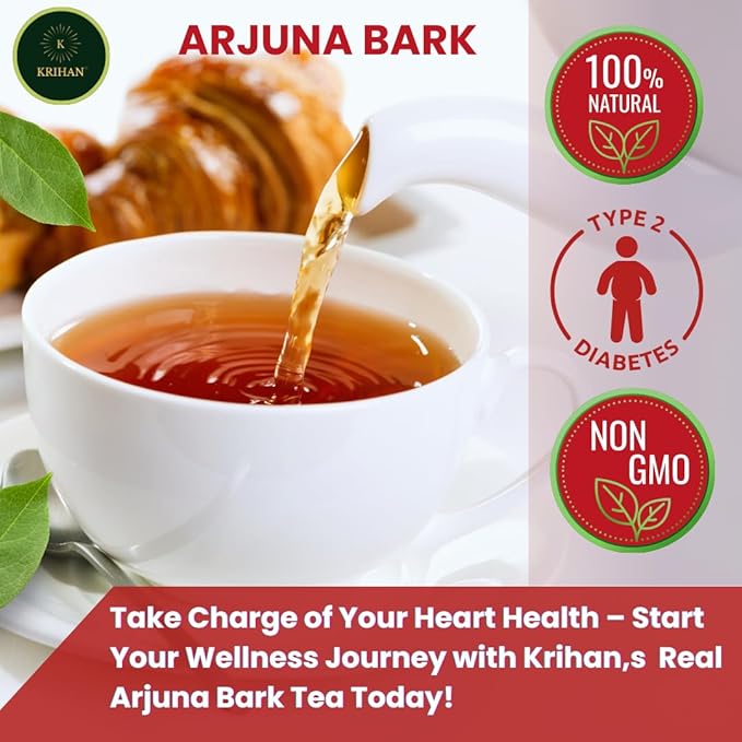 Organic Arjuna Bark Tea (Terminalia Arjuna) - 132+ Count | 100% Natural Whole Loose Arjun Ki Chaal for Heart Health &amp Wellness Support/Caffeine-Free Herbal Tea | 7.05 Oz (200g)