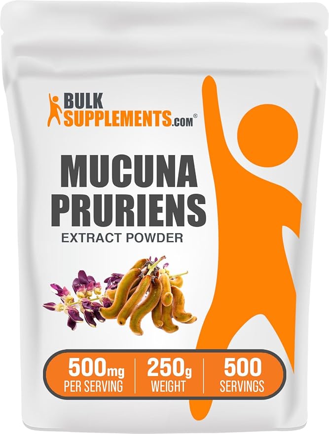 BulkSupplements.com Mucuna Pruriens Extract Powder - Mucuna Pruriens Supplements Herbal Supplement - Vegan &amp Gluten Free 500mg per Serving 250g (8.8 oz) (Pack of 1)