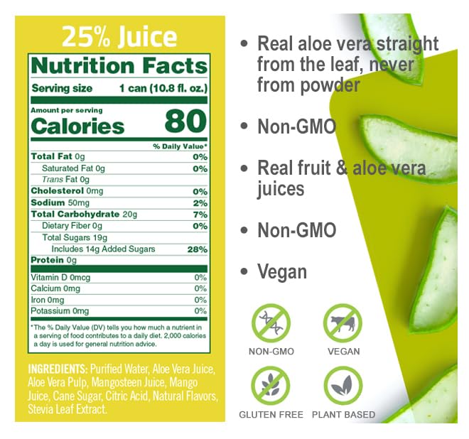 ALO Drink |ALO Allure Aloe Vera Juice Drink | Mango &amp Mangosteen Flavor | 12 Pack | 10.8 FL OZ (320mL) Cans