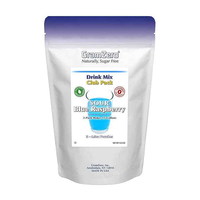 GramZero Sour Blue Raspberry Zero Calorie Sugar Free Drink Mix Great For Nutrition Club Loaded Tea Stevia Sweetened