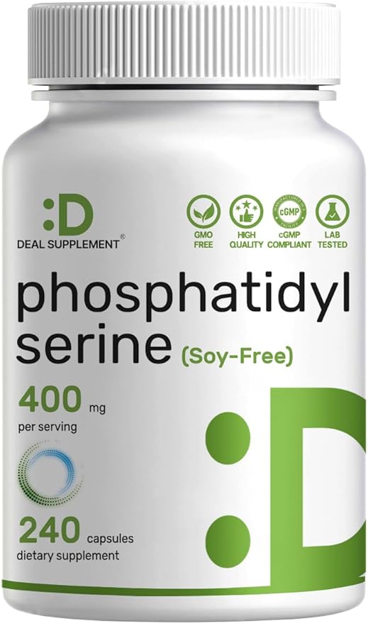Phosphatidylserine Supplement 400mg Serving 240 Capsules – Soy Free Sunflower Lecithin Source