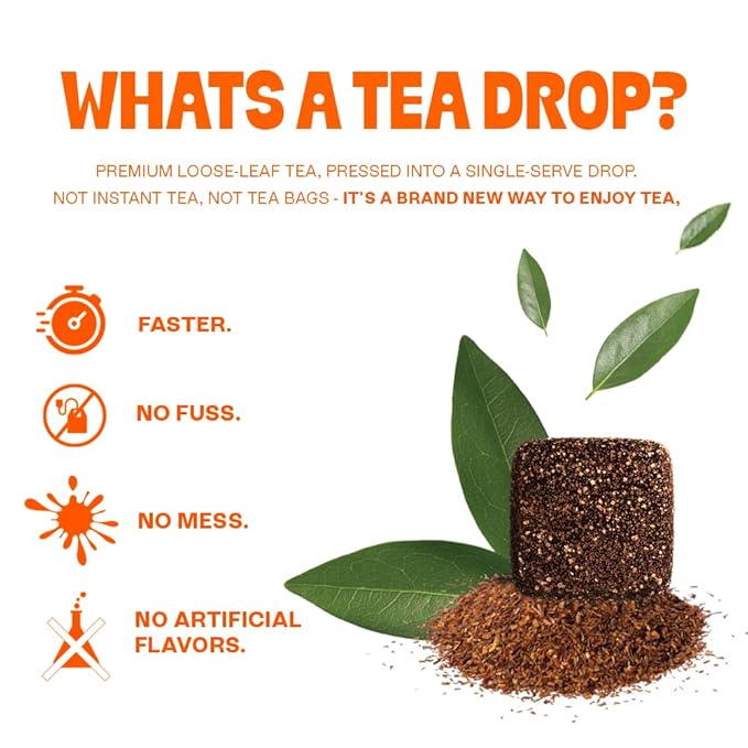 Tea Drops 30 Bulk Pack Thai Tea Bagless Tea - Loose Leaf Lightly Sweetened On-The-Go. Plastic-Free Tea - Iced or Hot