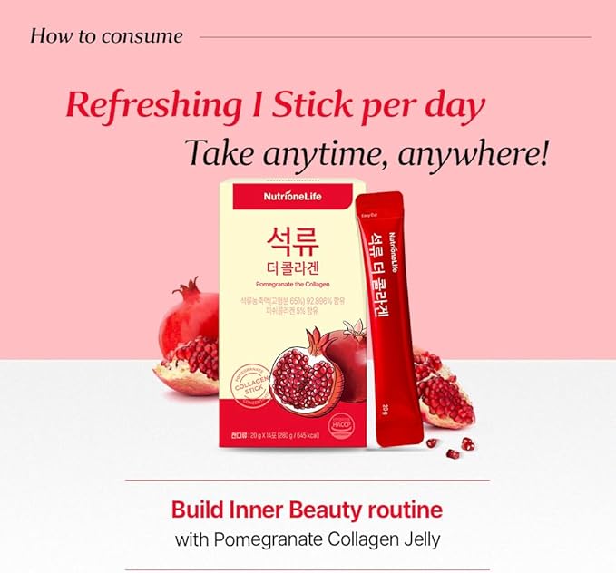 Pomegranate Collagen Stick Jelly – Low Molecular Fish Collagen 1000mg Pomegranate Flavor Korean Collagen Jelly 10 Sachets