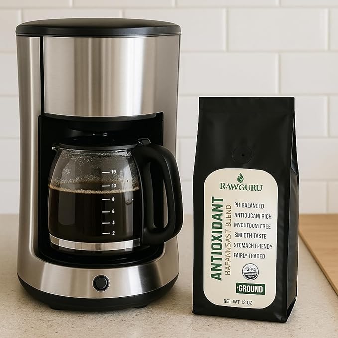 RawGuru Organic Antioxidant Coffee Breakfast Blend Gluten-Free Fairly Traded Shade Grown and Rainforest Alliance Certified Arabica Ground Coffee Pack of 2