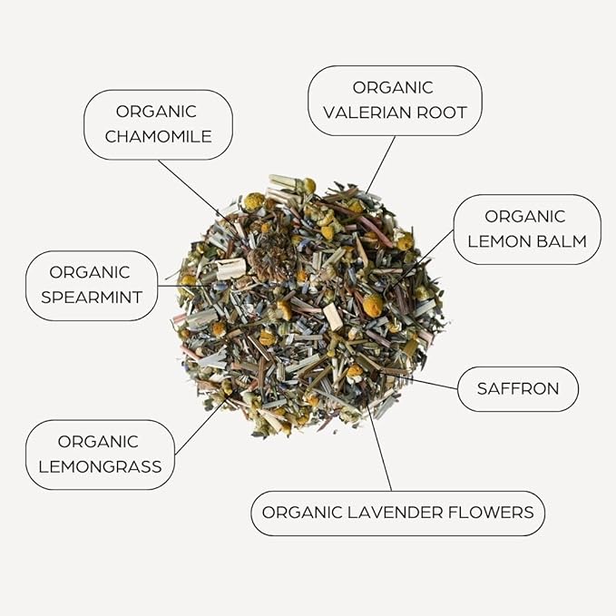 Tahmina Saffron Sleep Caffeine Free Tea: Soothing Chamomile and Lavender with Saffron 12 Biodegradable Pyramid Tea Bags Makes 36 Cups of Tea (1 Pack)