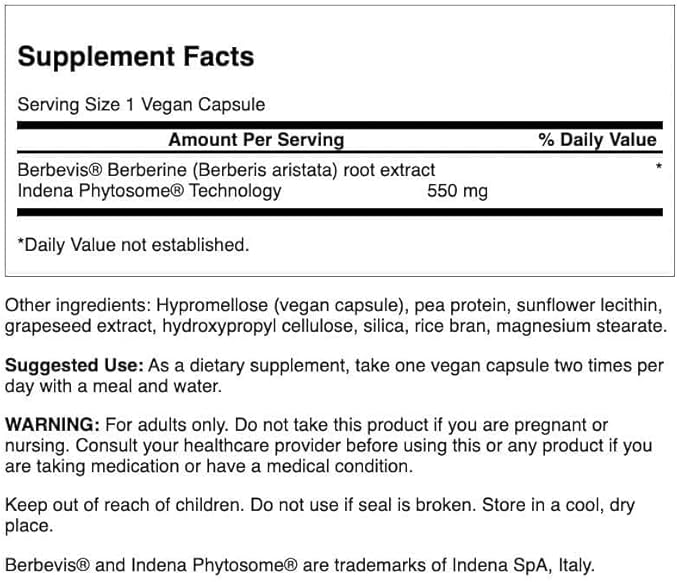 Swanson Berberine Advanced Enhanced Absorption Supplement for Health-Conscious Adults Seeking Optimized Bioavailability - Featuring Berbevis 550 mg (30 Vegan Capsules 2 Pack)