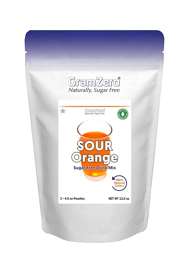 GramZero Sour Orange Zero Calorie Sugar Free Drink Mix Great For Nutrition Club Loaded Tea Stevia Sweetened