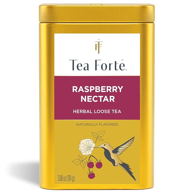 Tea Forte Raspberry Nectar Premium Loose Leaf Caffeine-Free Herbal Tea Blend Canister Makes 35-50 Cups