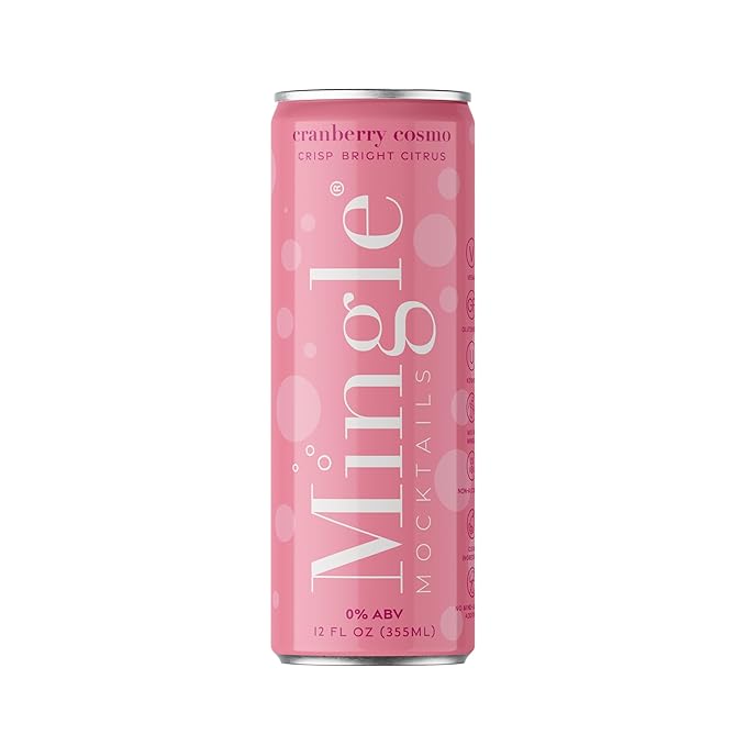 Mingle Mocktails Cranberry Cosmo Non Alcoholic Drinks Alcohol Alternative Pre-Mixed Drinks Made with Real Juice Canned Mocktails or Cocktail Drink Mixer Gluten Free Vegan 24 Pack 12 fl oz Cans