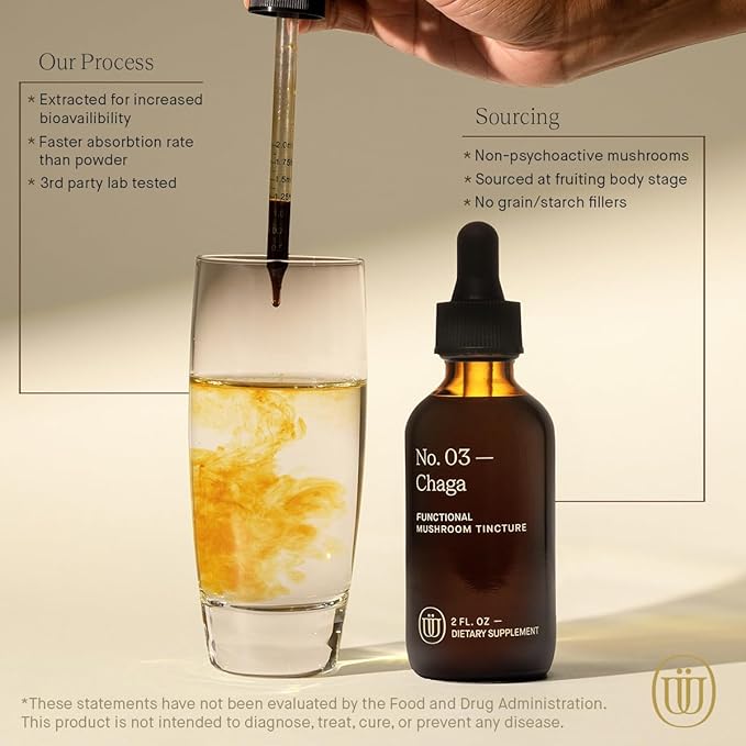 Chaga Mushroom Extract - Double Extracted Fruitbody Mushroom Tincture Antioxidants Hair Skin Nails Health (60 Servings)