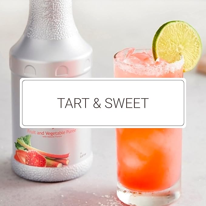Monin - Strawberry Rhubarb Purée Tart &amp Sweet Purée Made with Real Fruit &amp Vegetable Juices Antioxidant-Rich Fruit Purée for Cocktails Smoothies Cooking Baking &amp More Clean Label