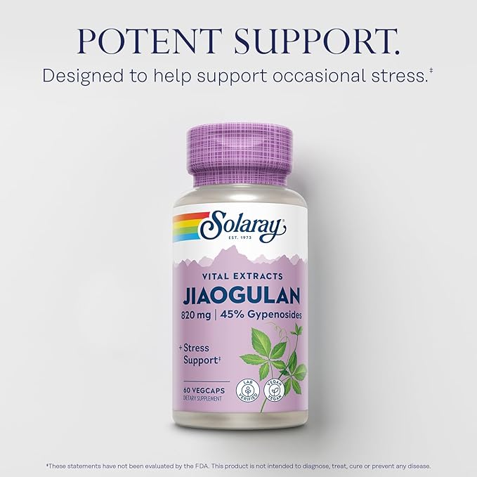 SOLARAY Jiaogulan Root and Rhizome Extract Gynostemma Pentaphyllum Stress Support and Antioxidants Supplement - Vegan Lab Verified - 60 Day Money-Back Guarantee 30 Servings 60 VegCaps