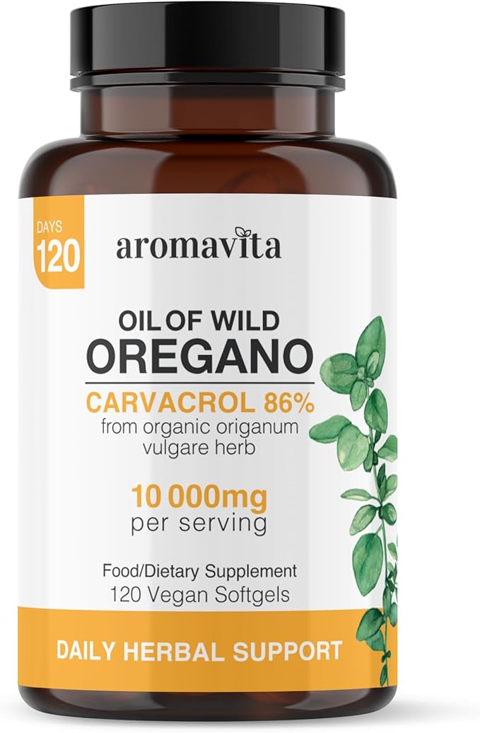 Vegan Wild Oregano Oil Capsules Organic 86-90% Carvacrol - 10000 mg Oil of Oregano per Softgel - Immune and Digestive Support Natural Antioxidant Vegan Non GMO 120 Capsules