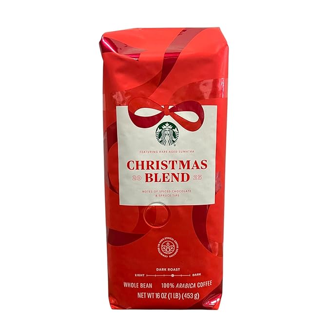 Starbucks Christmas Blend Whole Bean Coffee 16oz Dark Roast 100% Arabica Rich Spiced Chocolate &amp Spruce Notes Limited Holiday Edition Bold Festive Flavor from Sumatra &amp Latin America