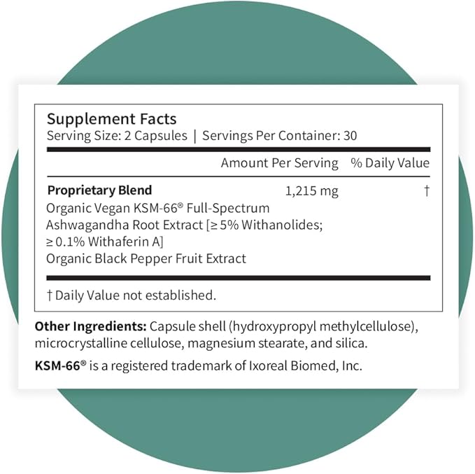Pattern Wellness Ashwagandha Complex for Men &amp Women – Organic KSM-66® &amp Black Pepper Extract – Supports Stress Response &amp Energy Balance – Non-GMO – 180 Vegan Capsules