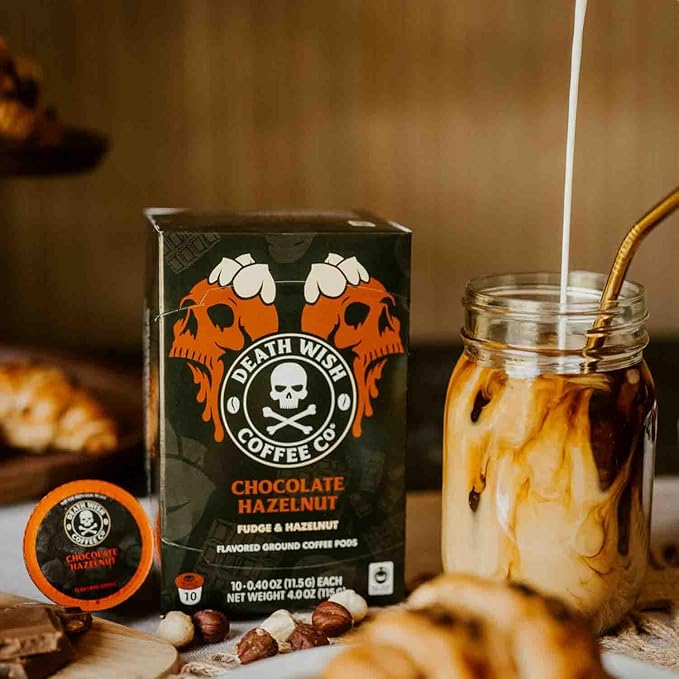 Death Wish Coffee Chocolate Hazelnut Single-Serve Pods USDA Organic and Fair Trade 30 Count
