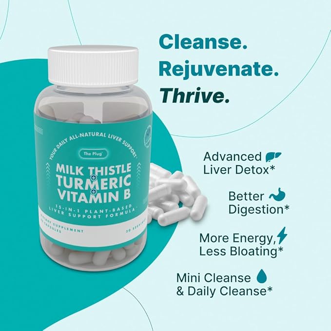 The Plug Liver Cleanse Detox &amp Repair Milk Thistle (Silymarin) Turmeric Dandelion Root &amp Vitamin B– Herbal Capsules for Liver Digestive &amp Immune Support – Non-GMO Gluten-Free Kosher –