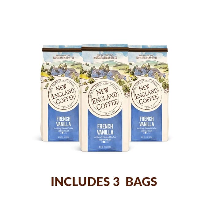 New England Coffee Ground Coffee French Vanilla Medium Roast 11oz Bag (Pack of 3)
