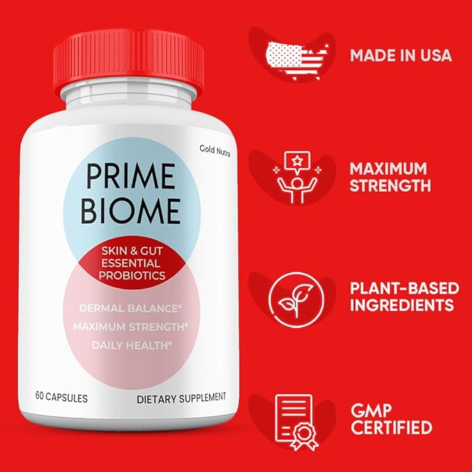 (2 Pack) Prime Biome Pills Prime Biome All Natural Supplement Skin and Gut Probiotics Capsules 2 Month Supply