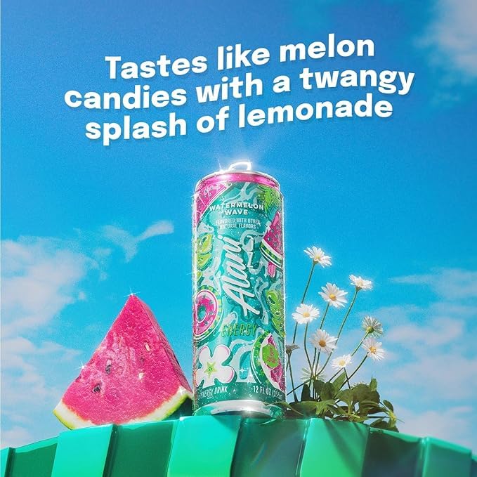 New Alani Energy Drink Sherbet Swirl &amp Watermelon Wave – 200mg Caffeine | Antioxidants | Biotin B Vitamins | Zero Sugar | 15 Calories or Less | 12 Oz Cans | (6 Cans – 3 of Each Flavor)