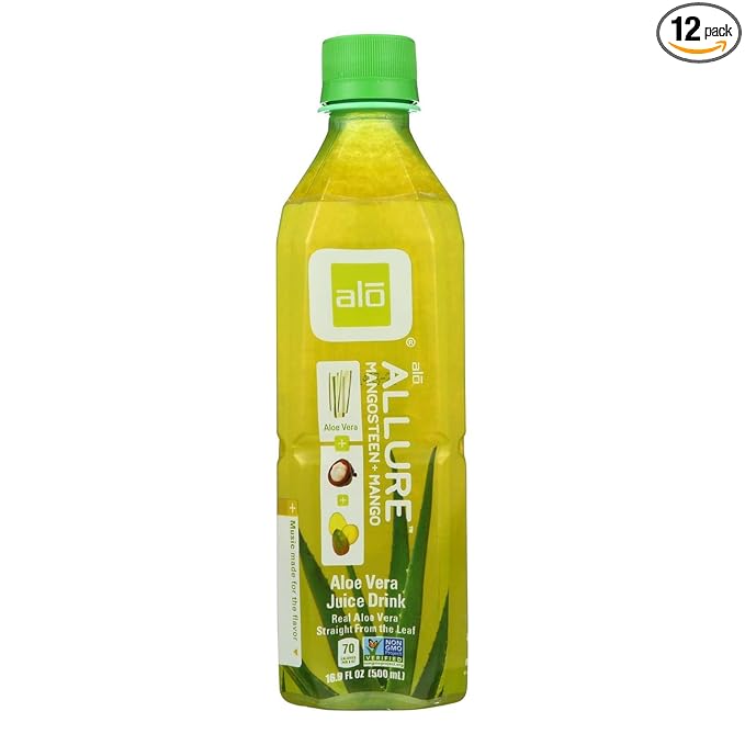 Alo Original Allure Aloe Vera Juice Drink - Mangosteen and Mango - Case of 12 - 16.9 fl oz.