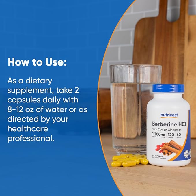 Nutricost Berberine HCl with Ceylon Cinnamon Capsules (120 Capsules 60 Servings) - Non-GMO Animal-Free Product
