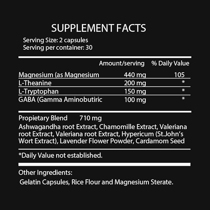 Moonlight Recovery - Sleep &amp Night Recovery Supplement - 60 Capsules (30 Servings) - Magnesium Glycinate Ashwagandha L-Theanine L-Tryptophan GABA - Vegan Non-GMO Caffeine-Free