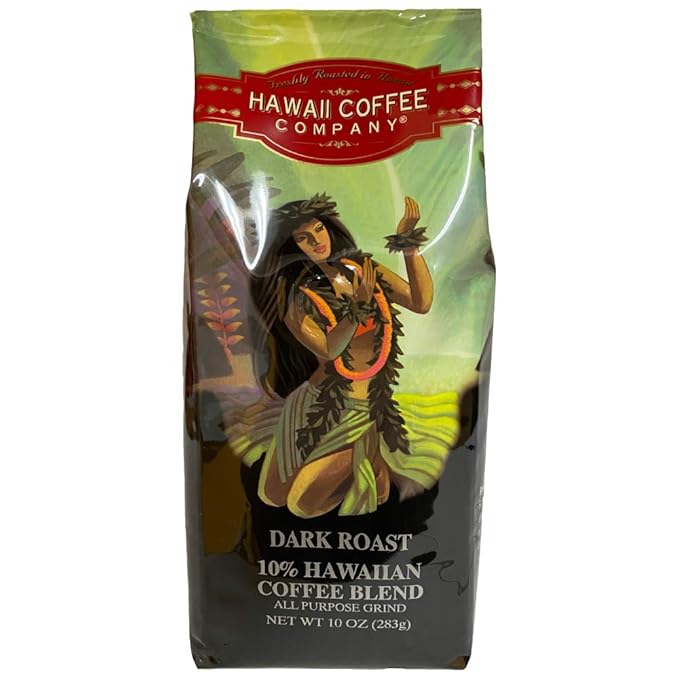 Hawaii Coffee Company 10% Hawaiian Blend Dark Roast Ground Coffee 10oz Bag
