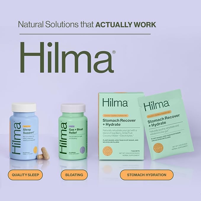 Hilma Sleep Aid Formulated with Magnesium &amp L-Theanine Natural Sleep Aids for Adults to Help You Fall Asleep and Stay Asleep Melatonin-Free Non-Drowsy Next Day Formula 50 Vegan Capsules