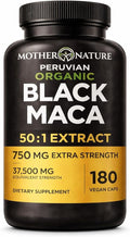 Black Maca Root 50:1 Extract 37500mg – 180 Capsules Organic Peruvian Maca Peruana Supplement for Men | High Potency Energy Mood &amp Performance Support | Vegan Non-GMO