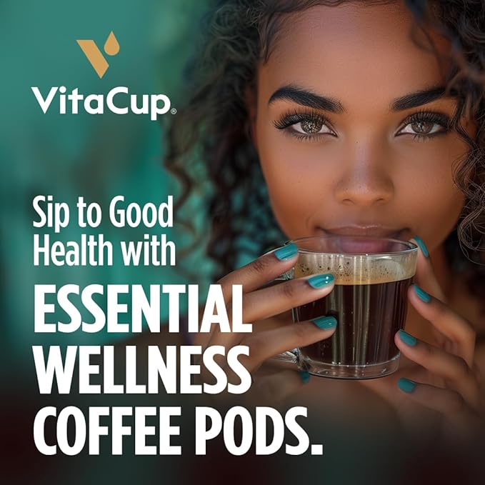 VitaCup Immunity Coffee Pods Wellness Boost with Antioxidants Echinacea Probiotics Vitamin C &amp D3 Medium Dark Roast Single Serve Pod Compatible with Keurig K-Cup Brewers64 Ct