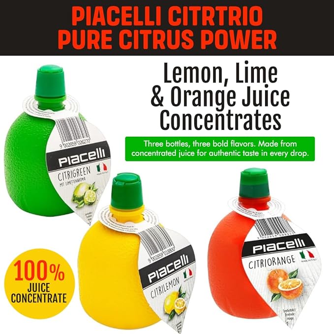 Piacelli CitrTrio Juice - Lemon Lime &amp Orange Juice Concentrates Delivering Fresh Natural Citrus Flavor for Cooking &amp Drinks - Lemon Juice Adds Zest &amp Brightness to Marinades Cocktails