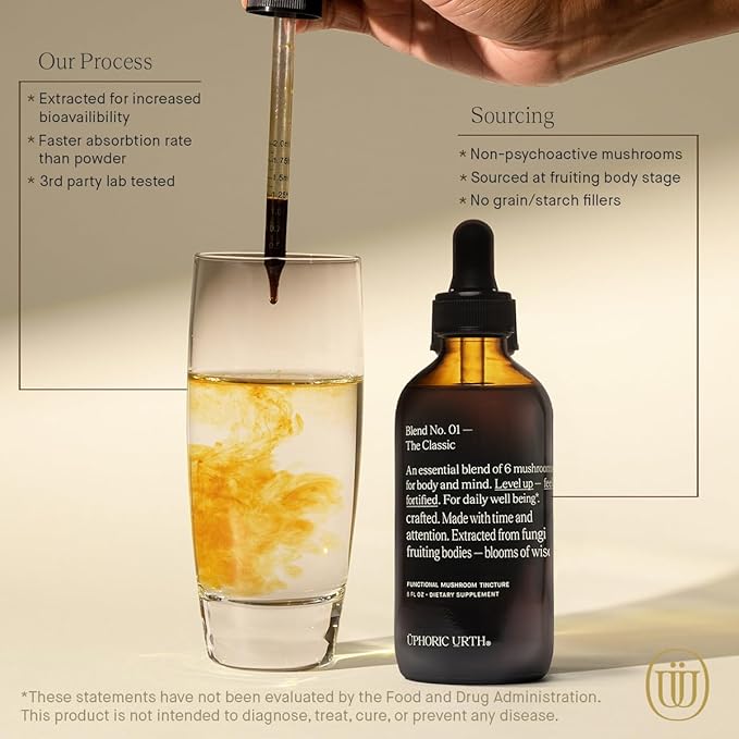 Blend No.1-6 Mushroom Blend Tincture Reishi Chaga Lions Mane Turkey Tail Cordyceps &amp Shiitake Natural Support Immunity Booster Increase Energy &amp Cognitive Function (240 Servings)