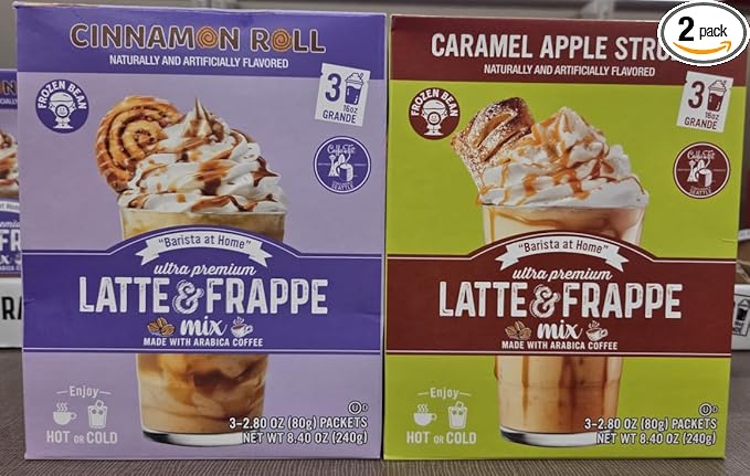 Frozen Bean Latte Frappe Mix Cinnamon Roll &amp Caramel Apple Strudel 8.4oz 240g (Two Boxes)