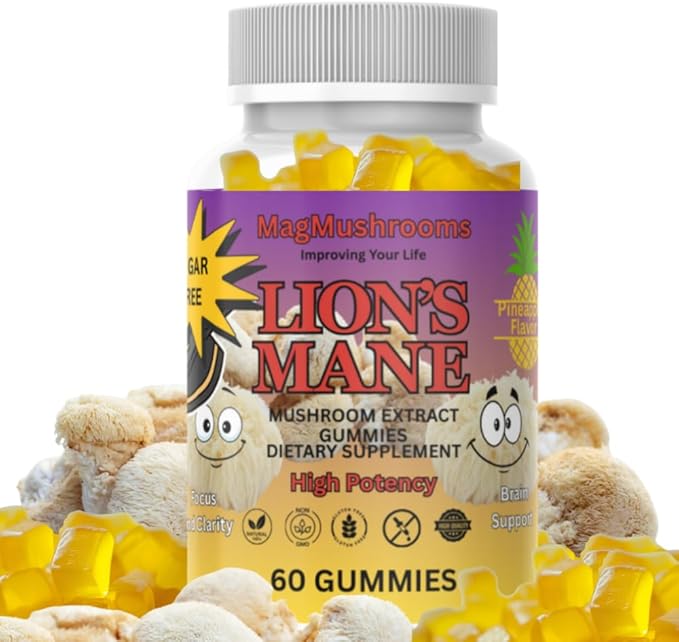 Lion’s Mane Sugar Free Vegan Gummies High Potency Double Extracted 60 Gummies