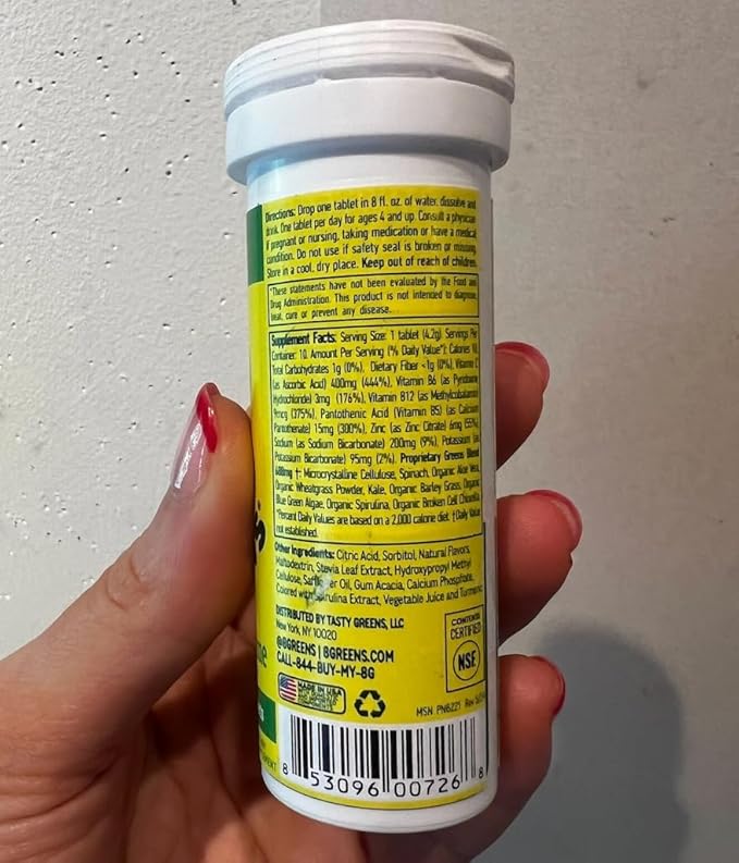 8Greens Supergreens Tablets | Super Greens Powder Superfood Metabolism Immunity &amp Focus Daily Greens Effervescent Tablets Organic: Aloe Vera Spirulina Chlorella Lemon Lime Tube 30 Servings